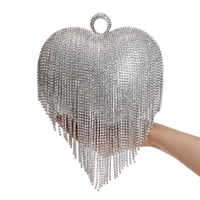 heart shaped diamonds design womens tassel evening bag luxury gold silver wedding clutches pouch fashion rhinestone crossbody