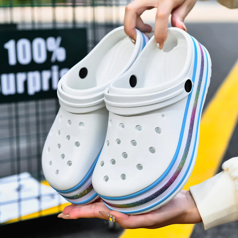 

New Women Clogs Lover's Mules Summer Croc Beach Slippers Parents Sandals Ladies Cave Hole Garden Shoe Family Rainbow Flip Flop