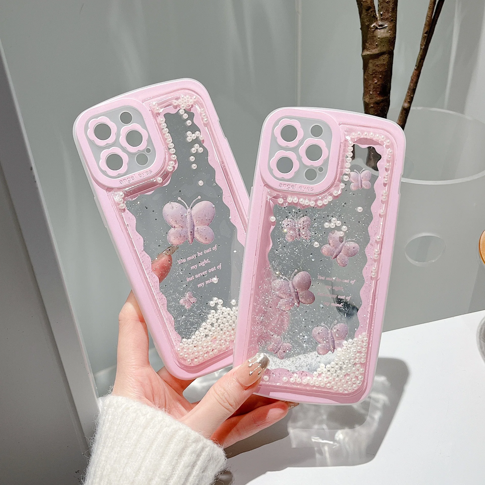 

Luxury Quicksand Pearl Glitter Butterfly Phone Case For iPhone 11 12 13 Pro Max XS XR X 7 8 Soft TPU ShockProof Phone Back Cover