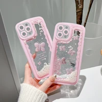 luxury quicksand pearl glitter butterfly phone case for iphone 11 12 13 pro max xs xr x 7 8 soft tpu shockproof phone back cover