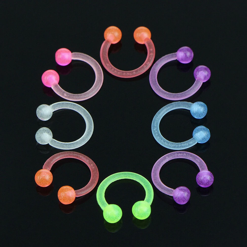 

Flexible Circular Barbell Nose Hoop Rings Earrings Piercing Lip Septum Stud 8mm Acrylic Ball 1pc