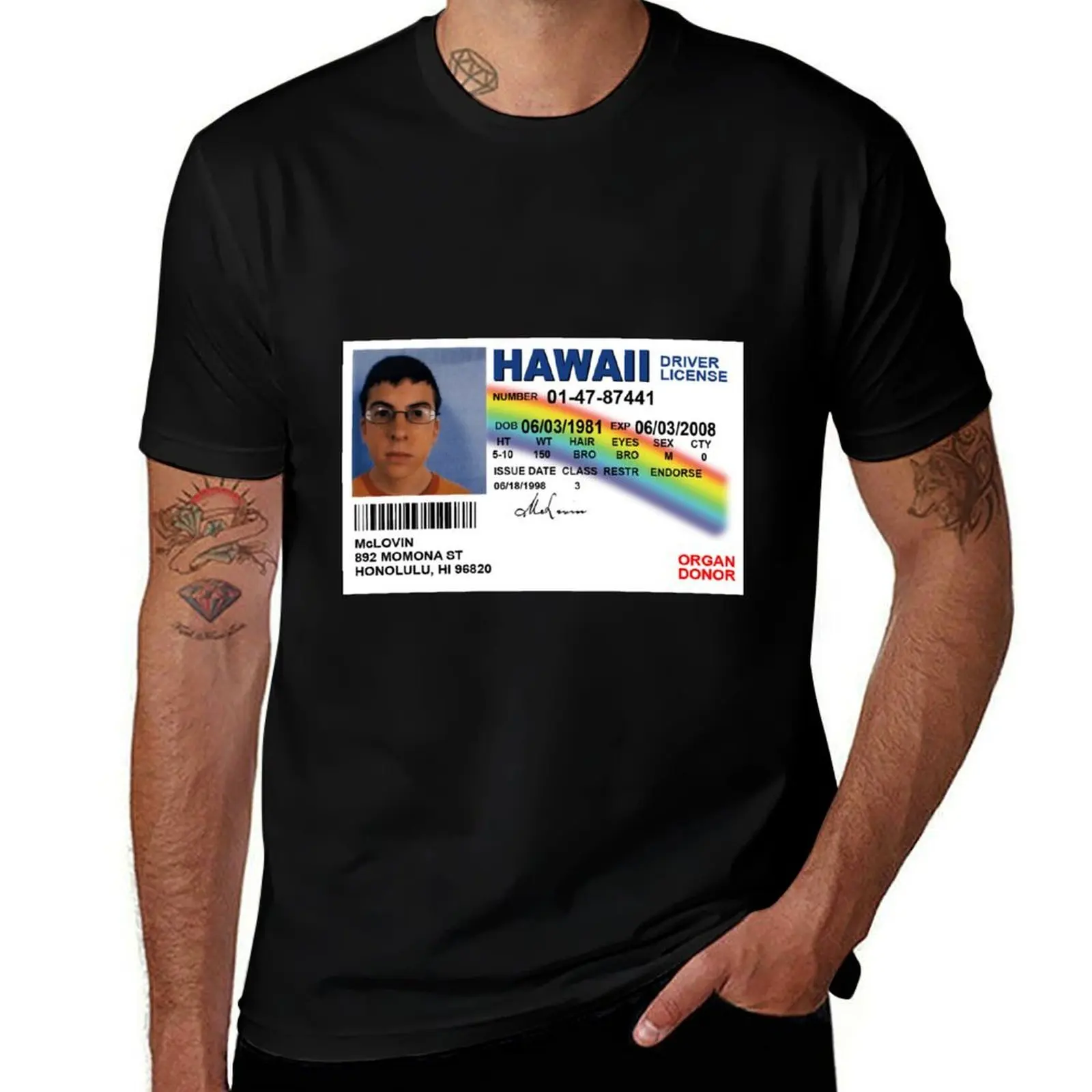 Фото Футболка McLovin fake id Superbad, уличная мода, повседневная футболка. №1