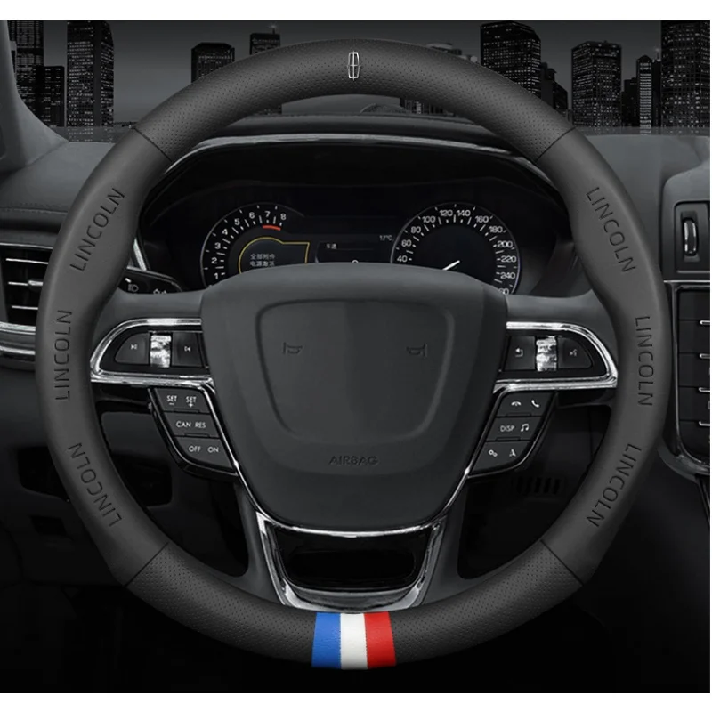 

3D Embossing Lincoln Logo Breathable Steering Wheel Cover For MKC MKZ MKX MKT MKS Nautilus Navigator Aviator Continental Zephyr