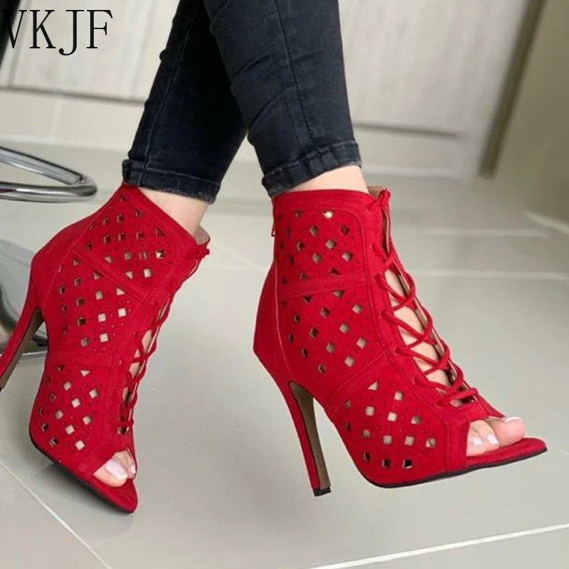 

2022 New Fashion Ladies Boots Party Pumps Females Boots Women High Heels Pumps Sexy Hollow Out Lace-Up Cross-Tied Women Sandals