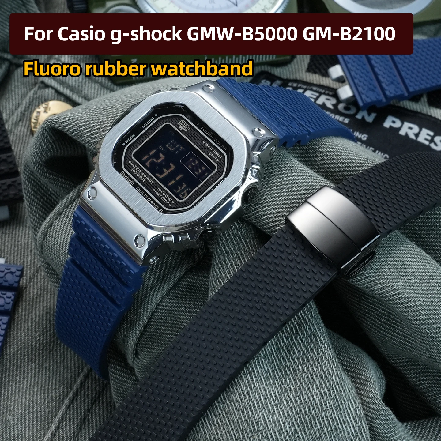 Фото gmw b5000 ремешок для часов из фторкаучука, металлический корпус, костюм для Casio g-shock GMW-B5000 GM-B2100, модифицированные модели серии, складная пряжка №1