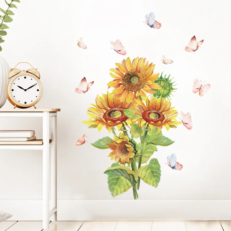 

Наклейка на стену в виде подсолнуха, Вдохновляющие наклейки, виниловая Съемная наклейка с цветами, бабочками, подсолнухами, ботаническими м...