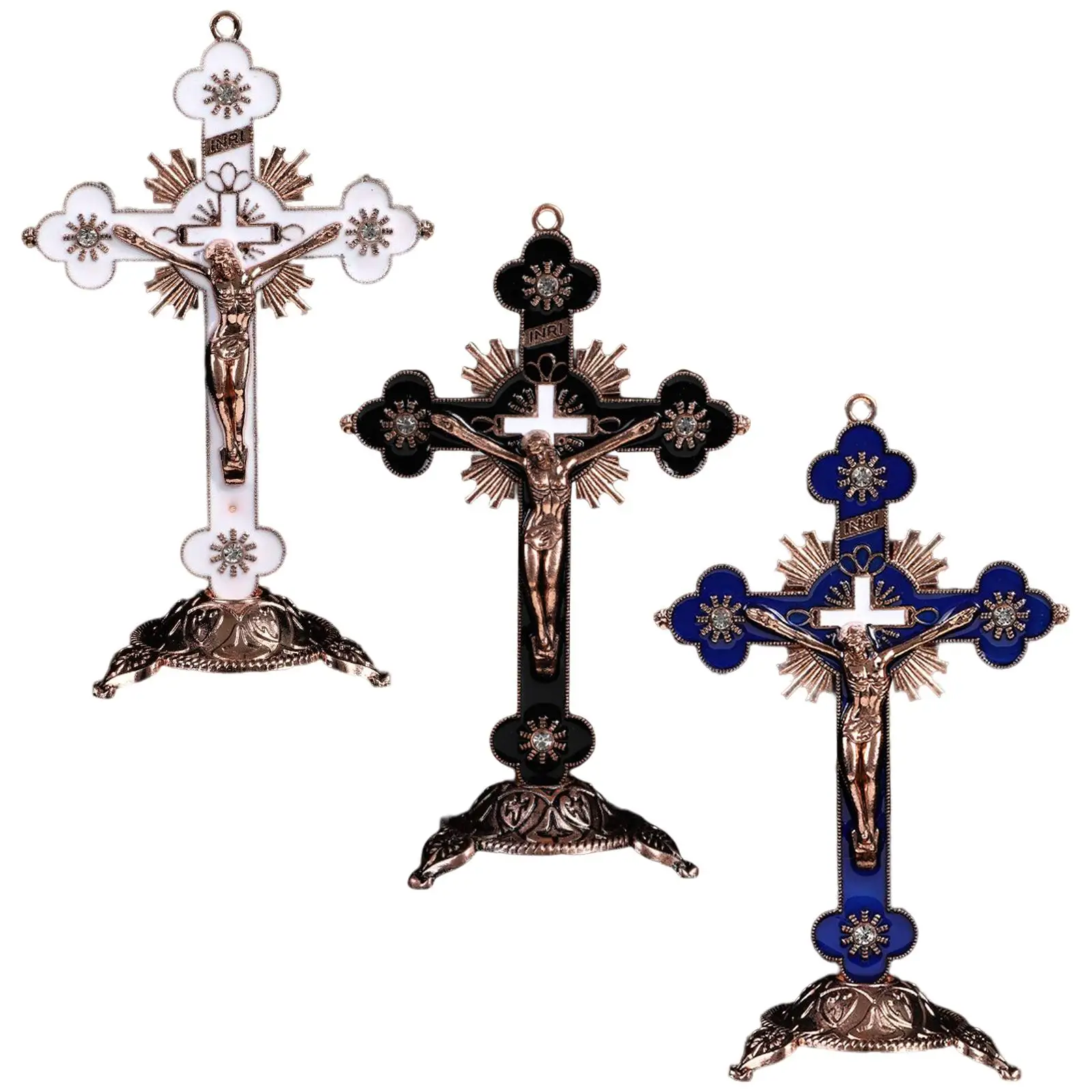 

Metal Catholic Crucifix with Stand, Alloy Statue & Figurines for Table Decoration, Church Decor