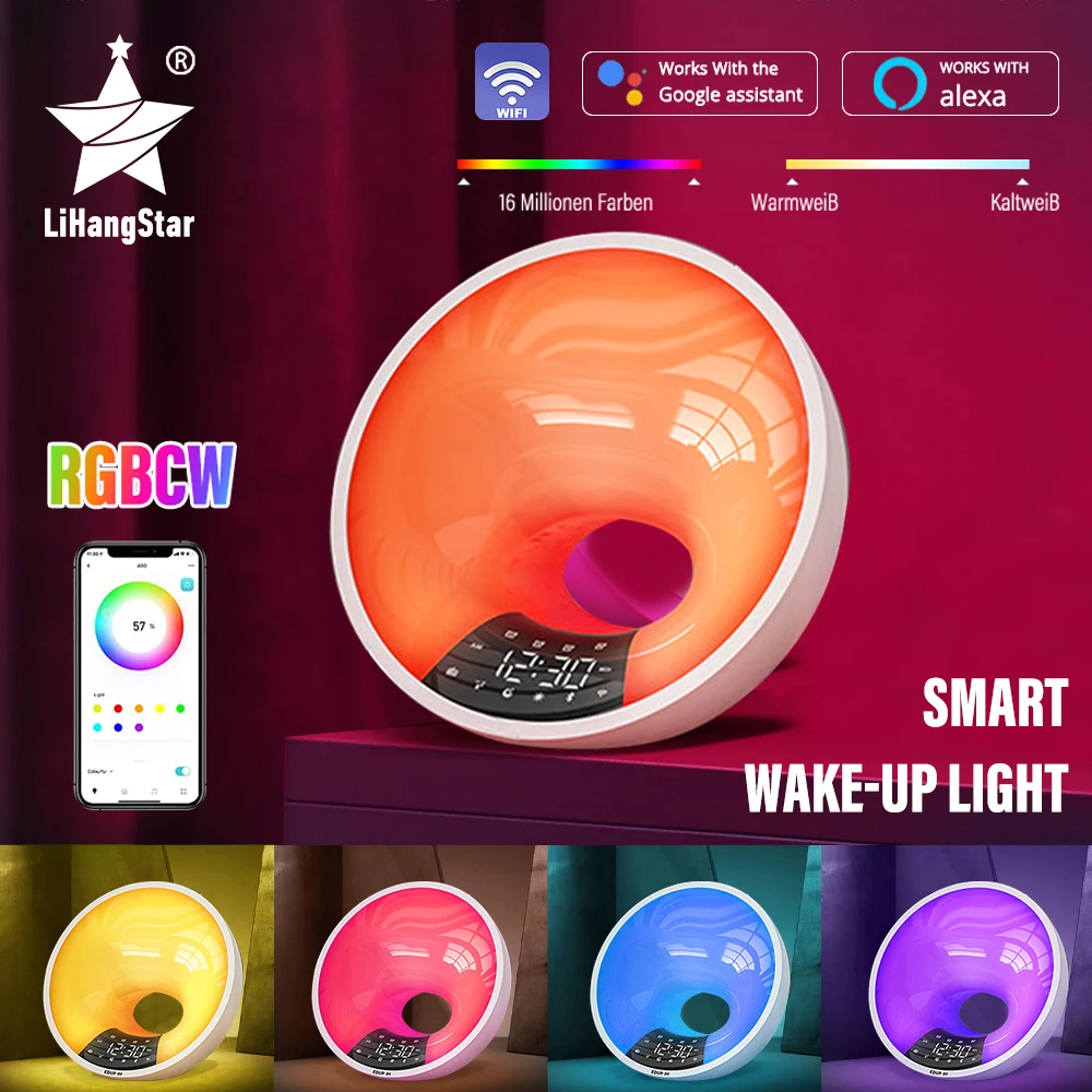 Wake-up Light Rgb App Control Sunlight Simulation Night Light Sleep Aid With Speaker White Noise