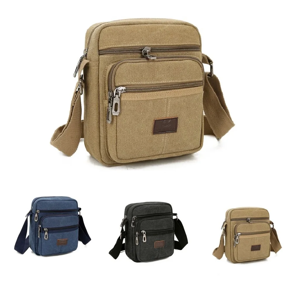

Travel Cross Men Bag Fashion Utility Bag Work Gifts Adjustable Canvas Messenger Shoulder Zipper Body Multilayer Bag Simple