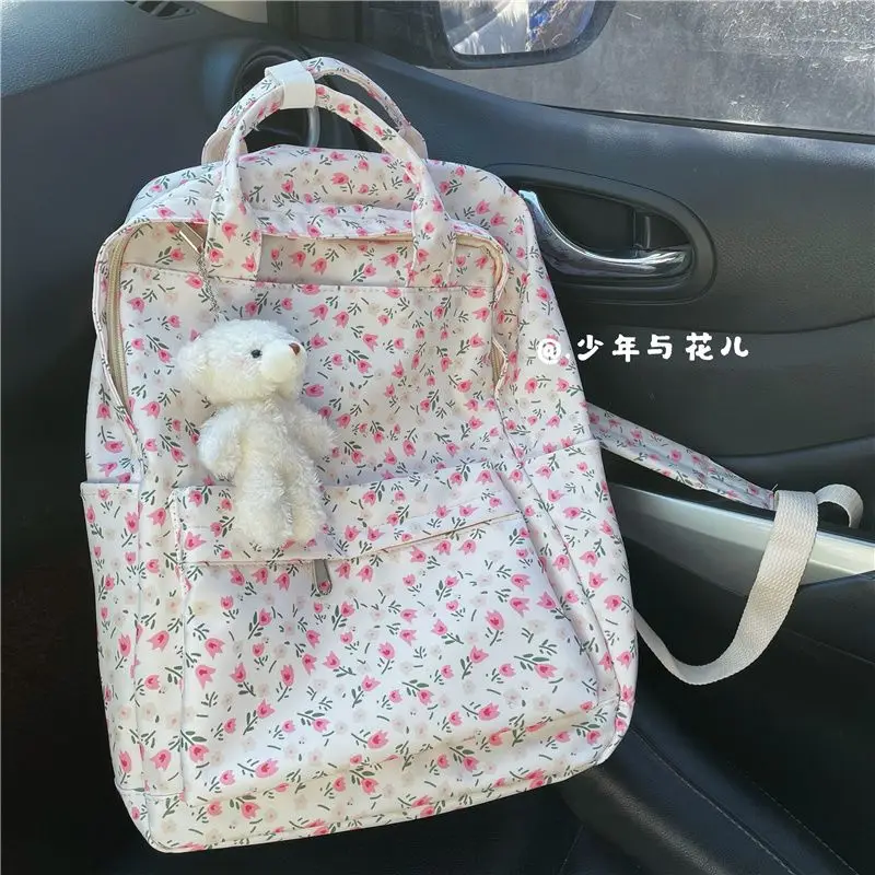 

Small Floral Backpack Female Korean Ins Artistic Fresh Student Schoolbag College Style Portable Backpack
