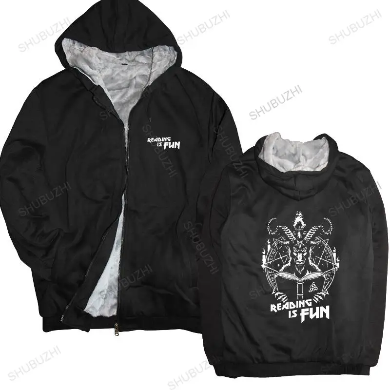 

warm coat men fleece hoody Baphomet Men hoodie Pre-shrunk Cotton Satan Demon hoodie Geeks Reading Is Fun men winter sweatshirt