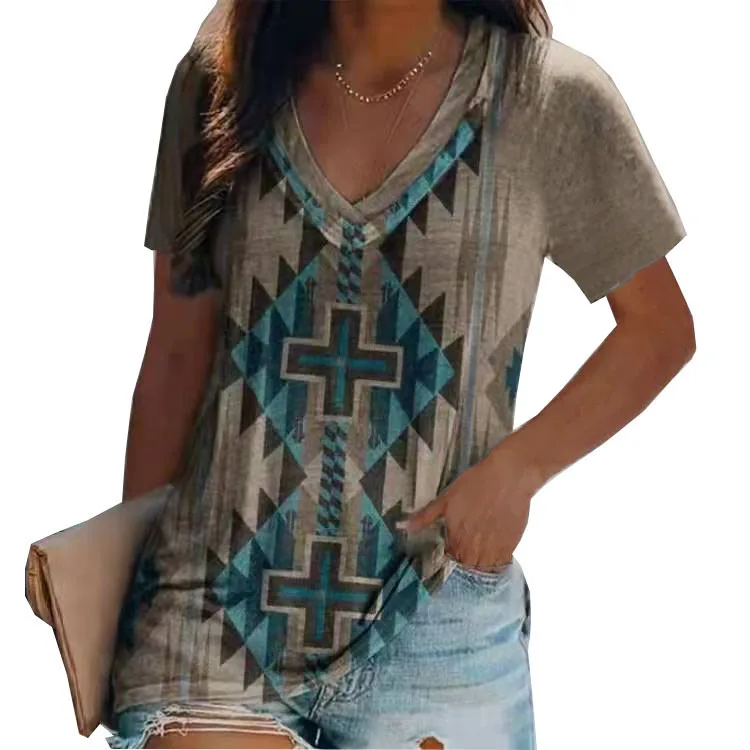 Женская Двухслойная футболка с V-образным вырезом и коротким рукавом |