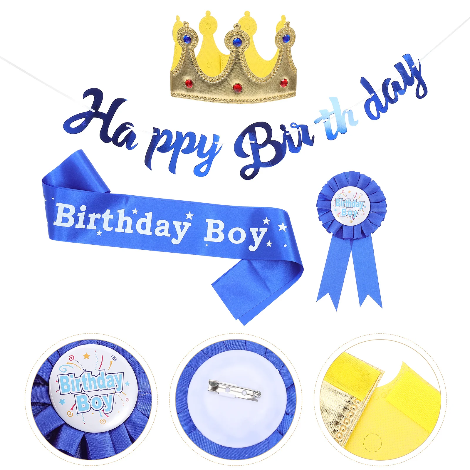 

Birthdayboy Sash Party King Pin Banner Boys Happy Princekids Hat Flagsupplies Hanging Badge Ornamentgarland Baby Set Accessories