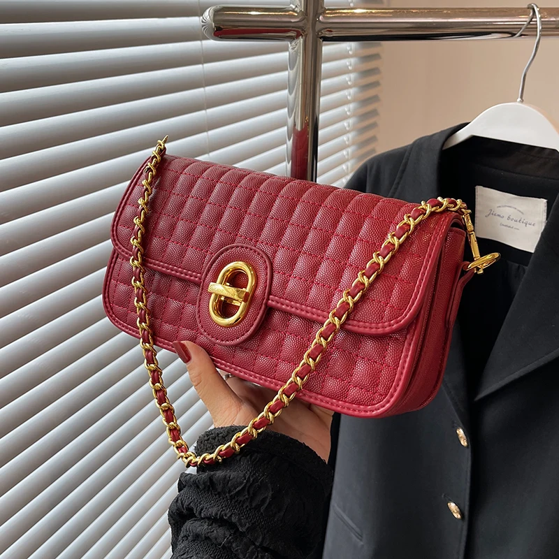 

Women Lattice Chain Shoulder Side Bag Small Pu Leather Handbag Fashion Luxury Brand Lady Flap Crossbody Sling Bag