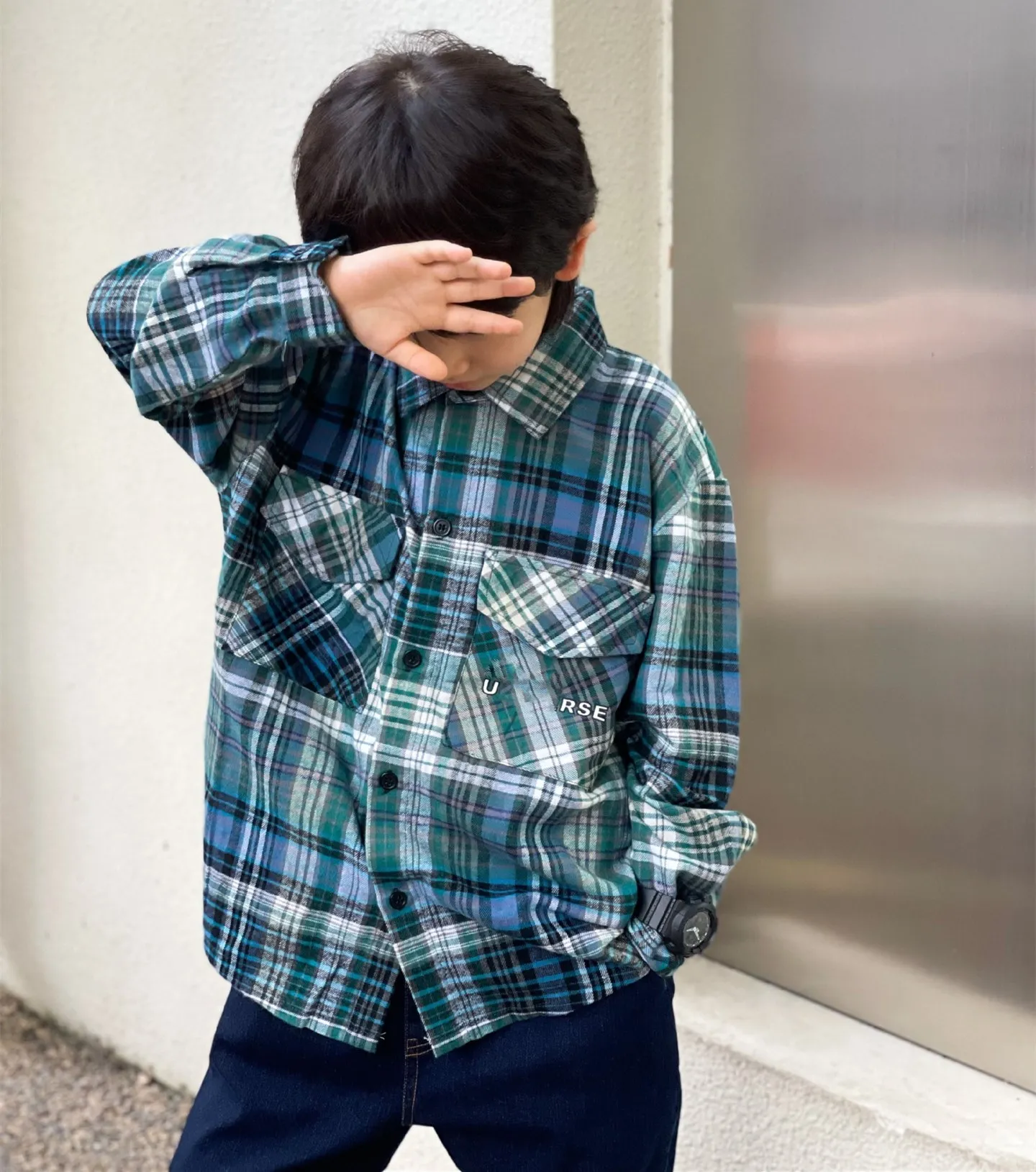 

boy shirt Japanese style loose plaid pattern Fashion boy shirt top