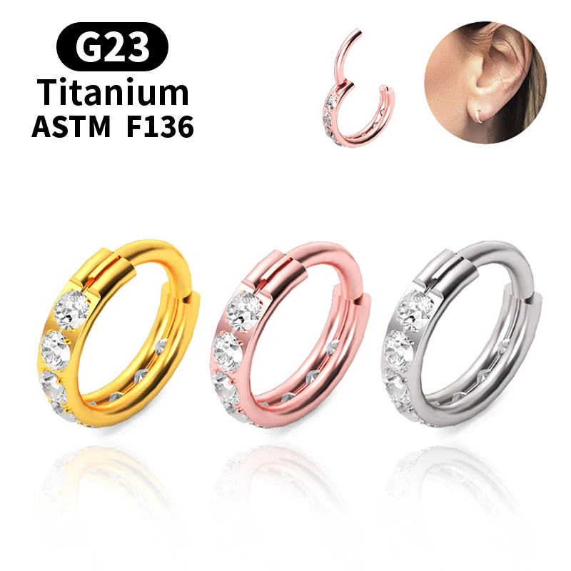 

1PS Fashion Lady Earrings Zircon G23 Titanium Segmented Open Septum Cartilage Nostril Piercing Ear Hole Decoration Jewelry
