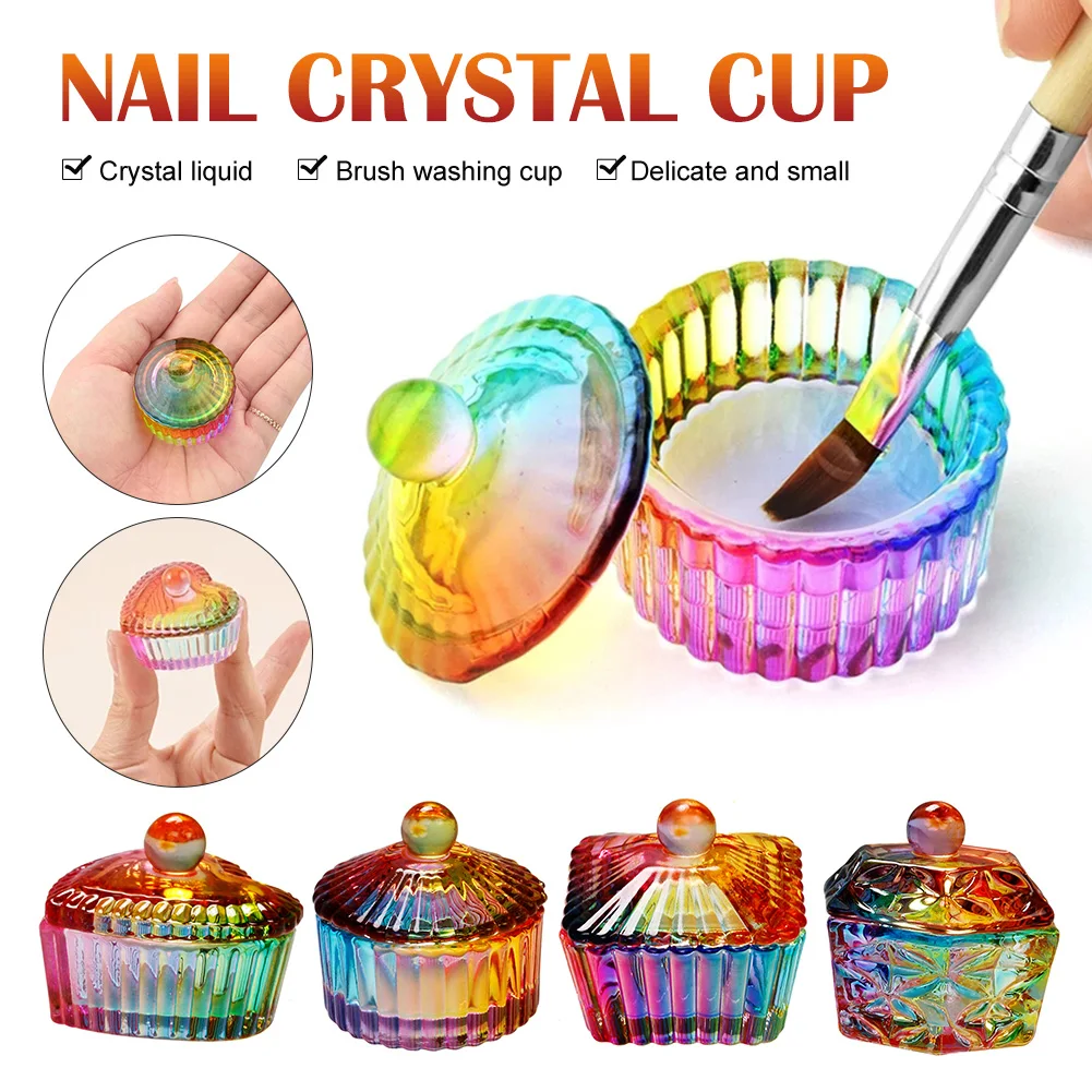 

Rainbow Glass Crystal Dappen Dish With Lid Colored Glaze Acrylic Powder Liquid Bowl Cup Acrylic Nail Art Manicure Tool for Women