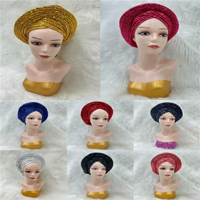 Нигерийские гелевые головные уборы с каменными бусинами уже изготовленные