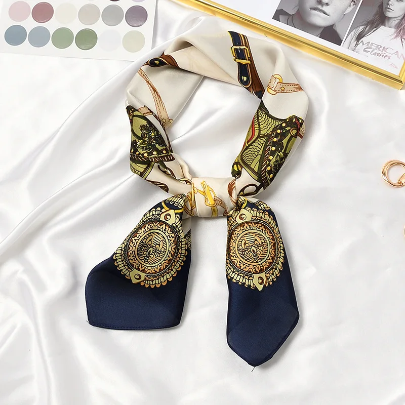 

Women Spring Square Scarves 70*70CM Small Silk Scarf Thin and Narrow Strip with Suit Scarf Retro French Tie Bag Headband Scarves