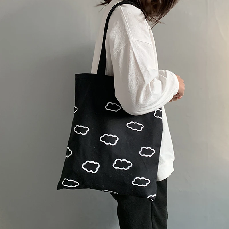 

Ladies Handbags Canvas Cloud Print Tote Bag Cotton Cloth Shoulder Shopper Bag For Women 2023 Eco Foldable Reusable Shopping Bags