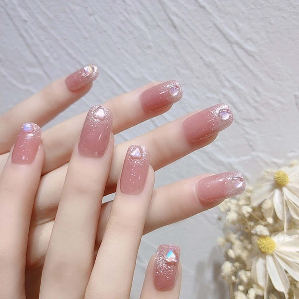 

Faux Ongles 24Pcs Gentle Pink 3D Heart False Nail Mid-length Fake Nail For Women And Girl