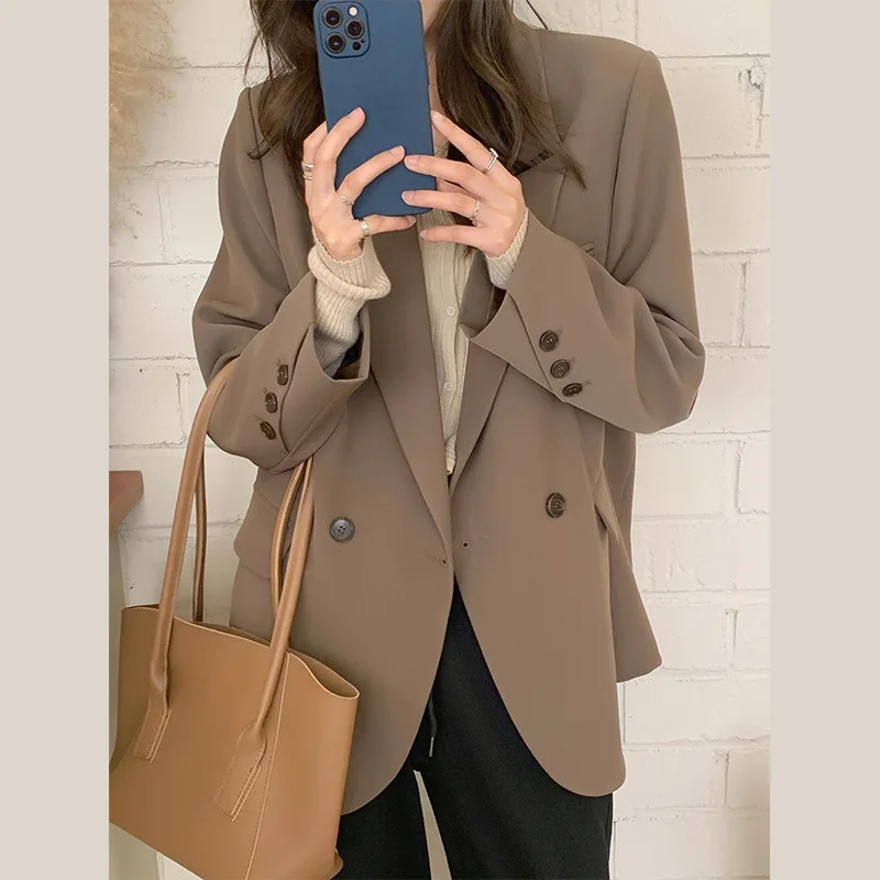 

Casual Women's Solid Suit Coat 2022 Spring Autumn New Long Sleeve Lapel Jacket Fashion Elegant Office Lady Loose Overcoat