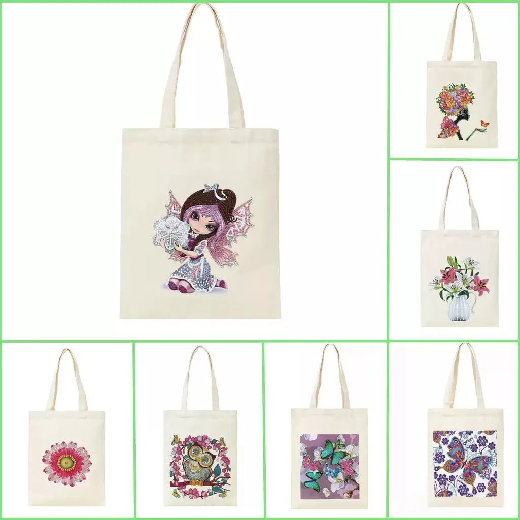 

DIY Dotted Diamond Painting Eco-friendly Canvas Tote Bags for Women Luxury Handbag Large Capacity Shoulder Bag Girl Shopping Bag