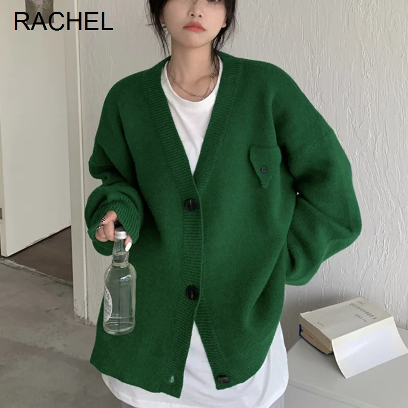 

Женский свободный кардиган оверсайз с длинным рукавом и V-образным вырезом