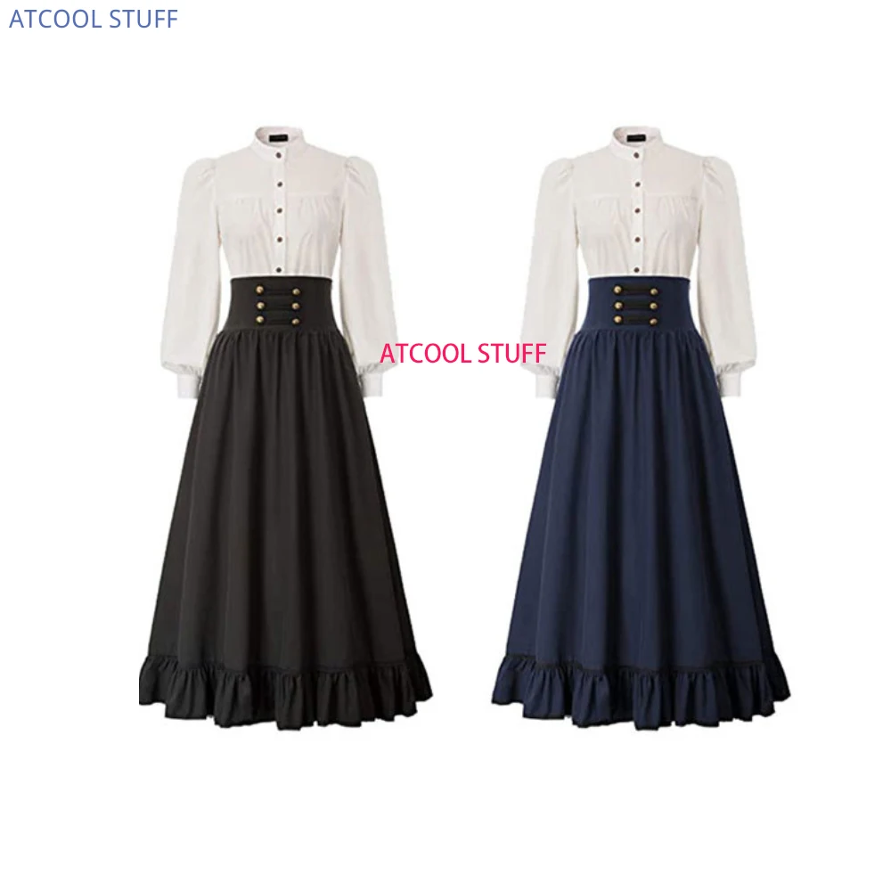 Женская юбка в викторианском стиле 19-го века, однотонное платье с высокой талией и оборками на подоле, костюм для косплея эпохи Возрождения