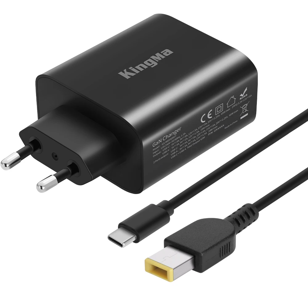 Адаптер питания KingMa 65 Вт GAN с шнуром для Lenovo Thinkpad Yoga2 13/11S/Pro Flex 3/10/14/15x240 ADLX65NLC2A ADLX65NLC3A