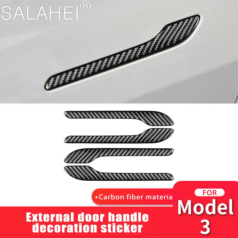 

New Carbon Fiber Car Exterior Door Handle Special Decoration Protection Strip Sticker For Tesla Model 3 Auto Styling Accessories