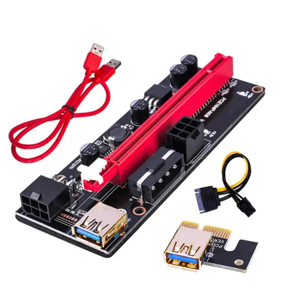 

VER009 USB 3.0 PCI-E Райзер VER 009S Экспресс 1X 4x 8x 16x Райзер адаптер карта SATA 15Pin до 6 Pin кабель питания
