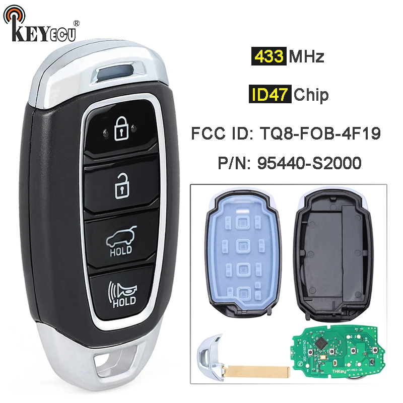 

KEYECU 433 МГц ID47 чип P/N: 95440-S2000 идентификатор FCC: флуоресцентная лампа для Hyundai Santa Fe 2018 2019 2020