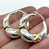 classic simple metal hoop earrings fashion jewelry silver color delicate two tone statement earrings for women