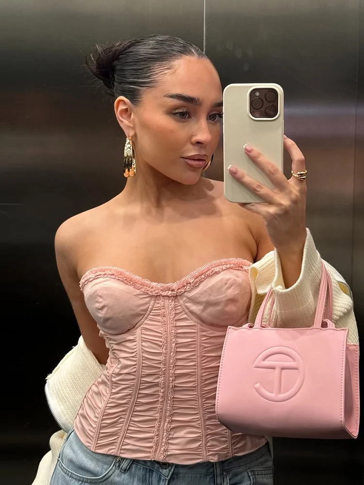 Insglas узкие корсетные топы с оборками женские повседневные сексуальные