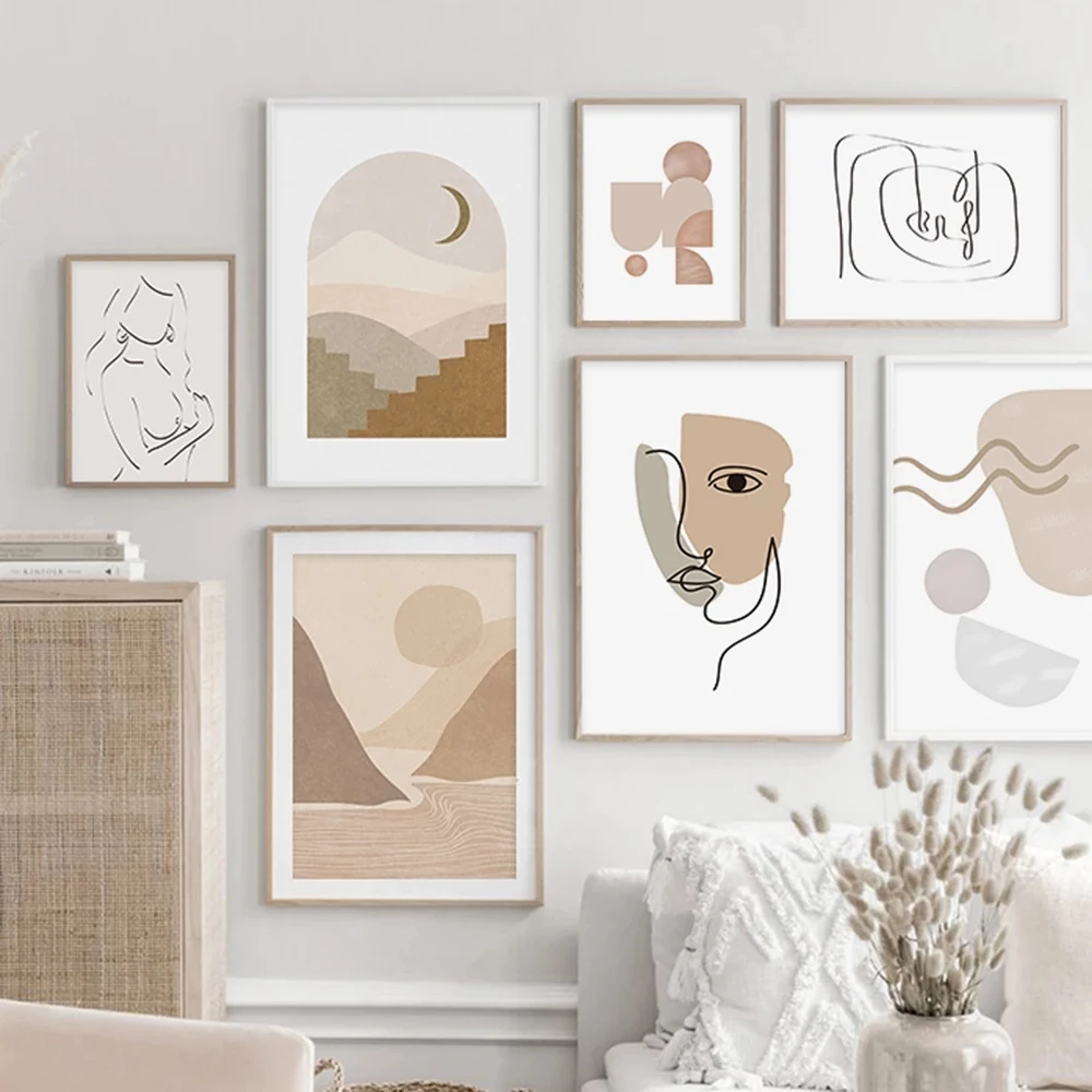 

Abstract Geometry Wall Art Poster Print Line Face Mountain Minimalist Boho Canvas Painting Wall Art Picture Living Room Decor