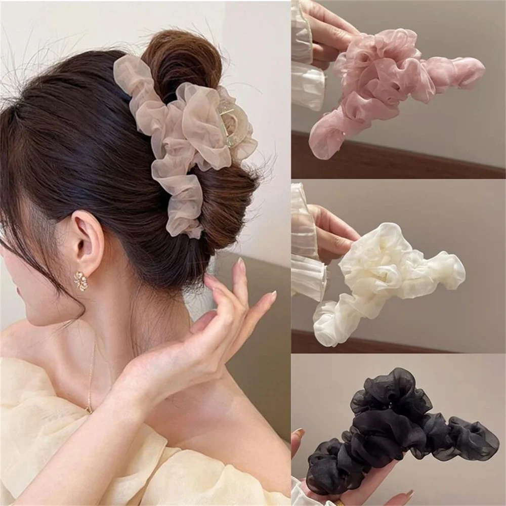 

Women Lace Claw Clip Pink Black Beige Large Hair Claw Elegant Girl Ponytail Braid Shark Hair Card Clip Barrette Hair Accessories