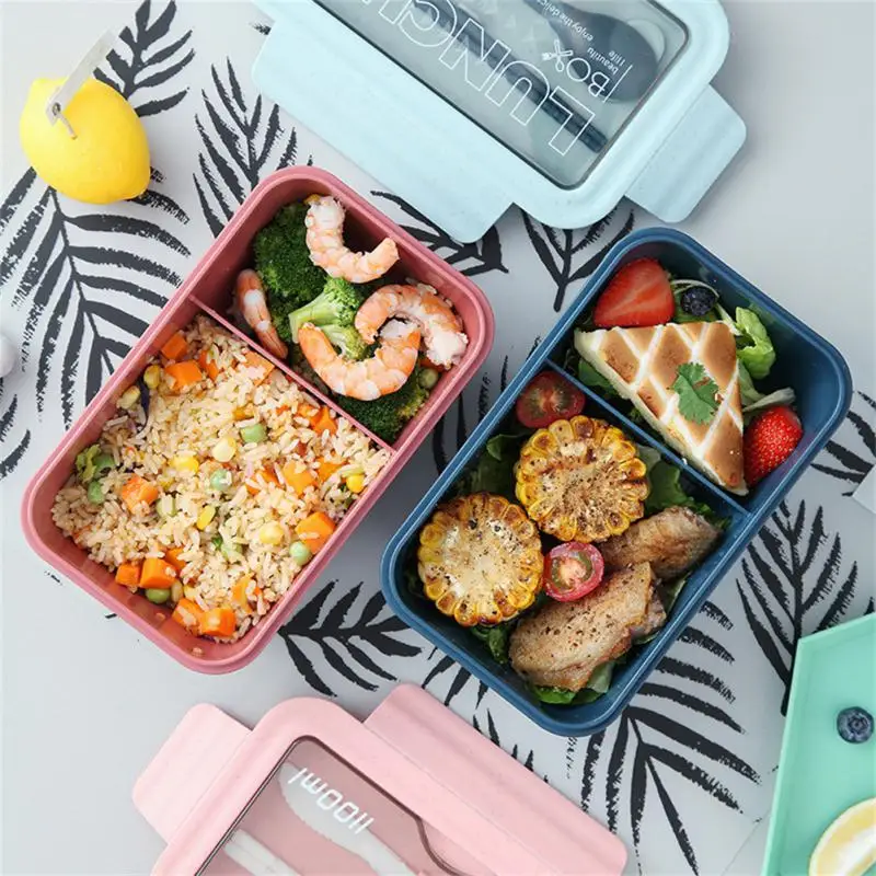 

Portable 1100 ML Lunch Box Plastic Lunch Box Chopsticks Spoon Microwave Oven Heating Leak Proof Food Storage Container Tablewar