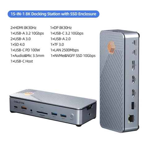 CABLETIME 15 в 1 USB C Док-станция 8K