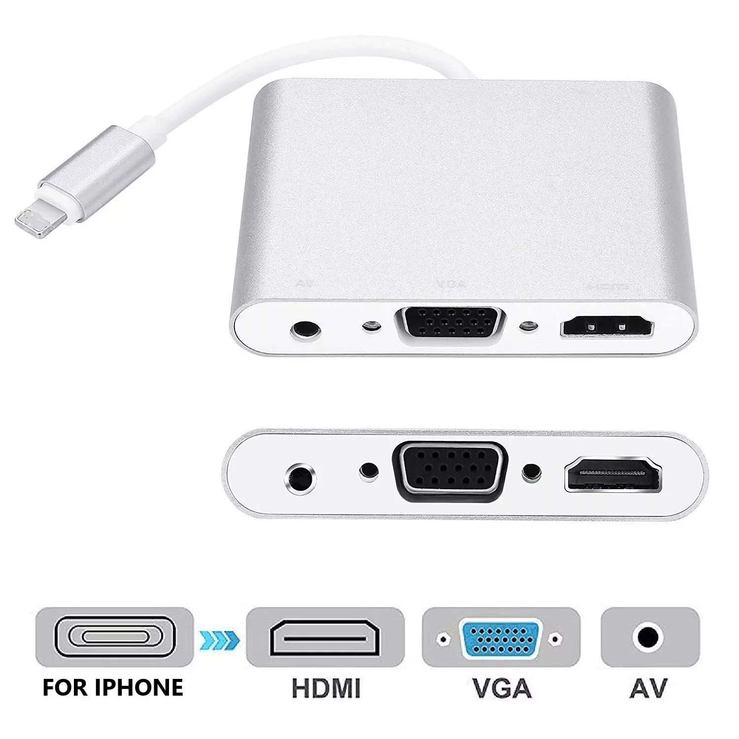 

NEW 4 In1 Digital Audio Video HDTV Converter for iPhone To HDMI VGA AV Adapter for iPhone Xs X XR 8 7 6plus for IPad Air/mini/pr