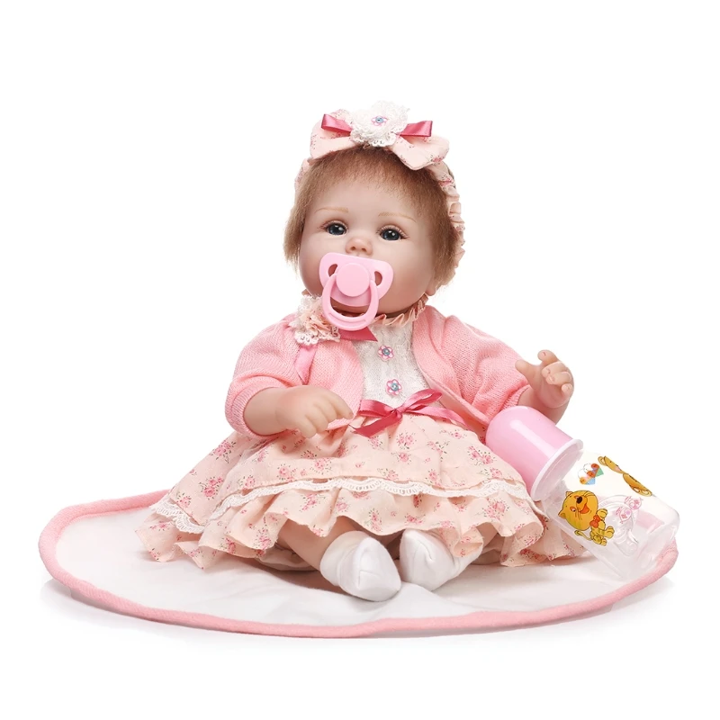 

15’’ Baby Girl Cuddle Doll Reborn Simulation Toy Lovely Heavy Weight Lifelike Toy w/ Brown Rooted Hair Kid Birthday Gift N0HD