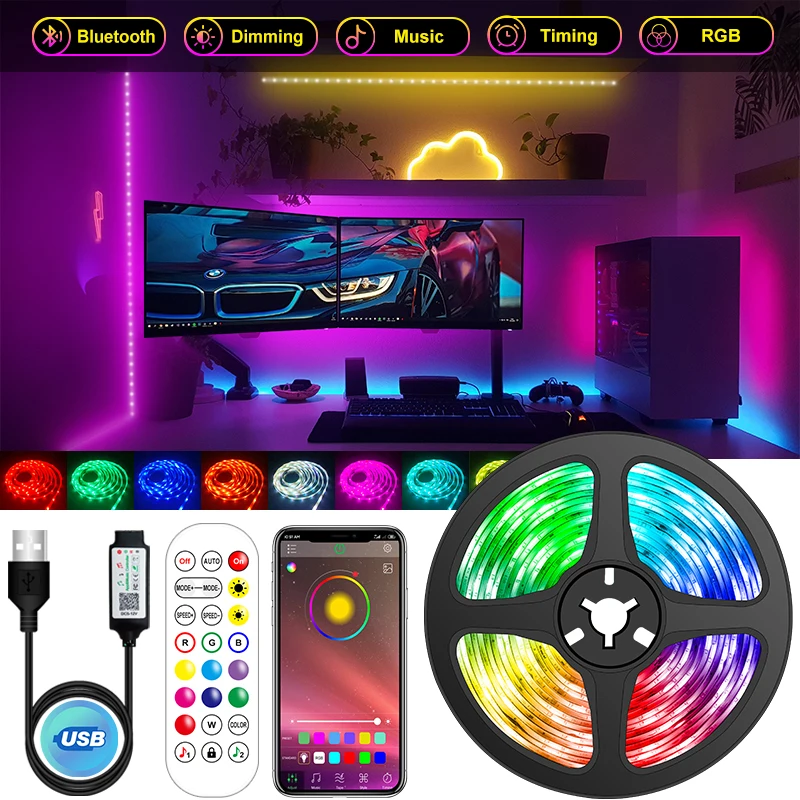 

USB LED Strip Light 5050 Bluetooth SMD 5V RGB LED Lamp Ribbon Flexible Lights For Room Decoration TV BackLight Diode Tape
