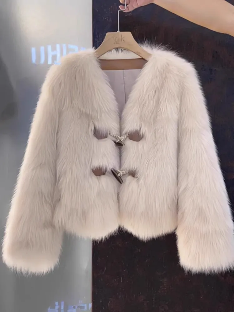 Женское пальто из лисьего меха и травы осенне-зимний новый стиль дизайн с пряжкой