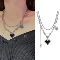 2022 new heart punk pendant necklace for women metal chain senior double layer necklace girls party gifts korean trendy jewelry
