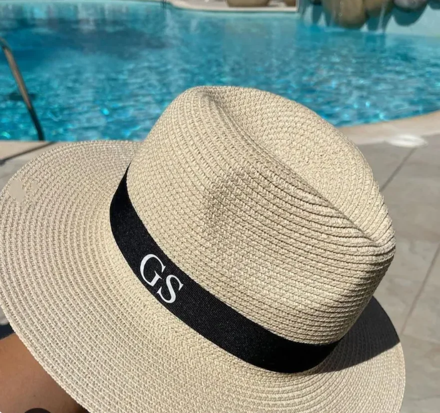 

Personalised Embroidered Name Boater Hat Summer Sun Hat Wide Brim Summer Hat Embroidery Ladies Custom Monogram Straw Fedora Hat