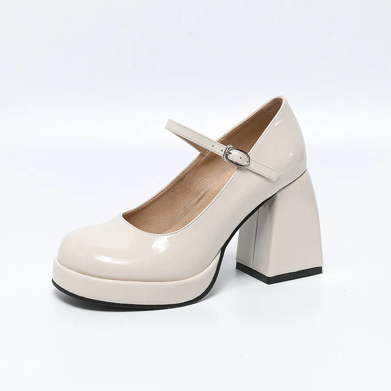 Mary Jane High Heels Women Platform Punk Microfiber Leather Round Toe Summer Pumps Lolita Retro Super High 9cm Ladies Shoes