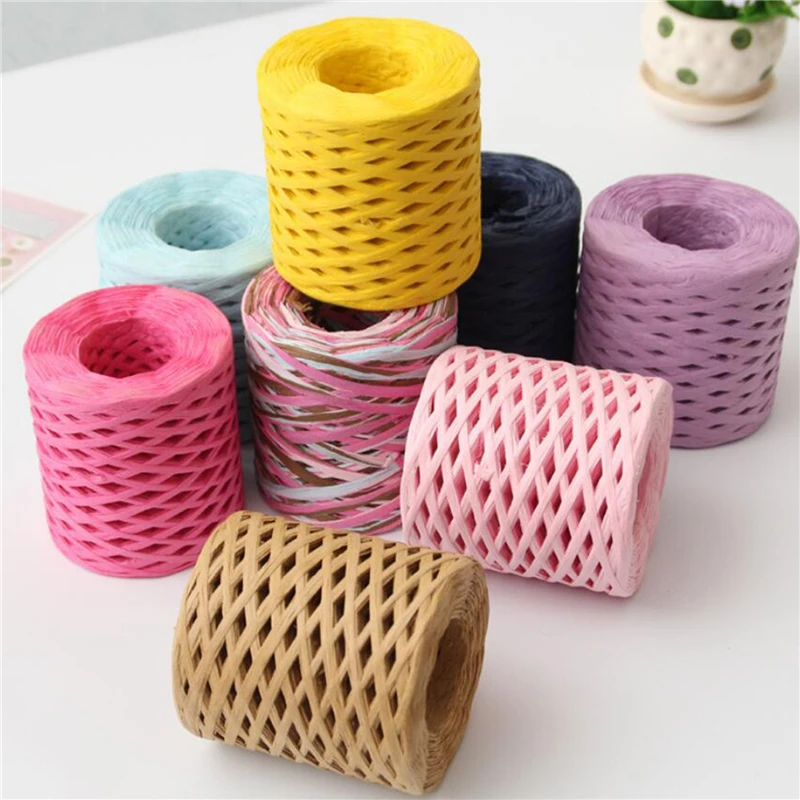 

New 1Roll 200M Raffia Paper Ribbons Packing Twine Rope For Christmas Gift Box Wrapping Package DIY Home Crafts Party Decorations