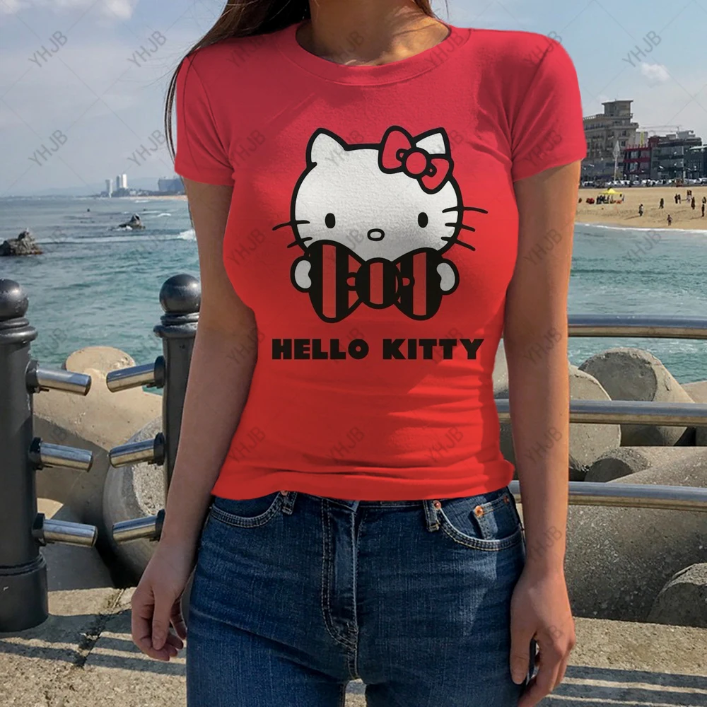 

Женская футболка с круглым вырезом и принтом Hello Kitty