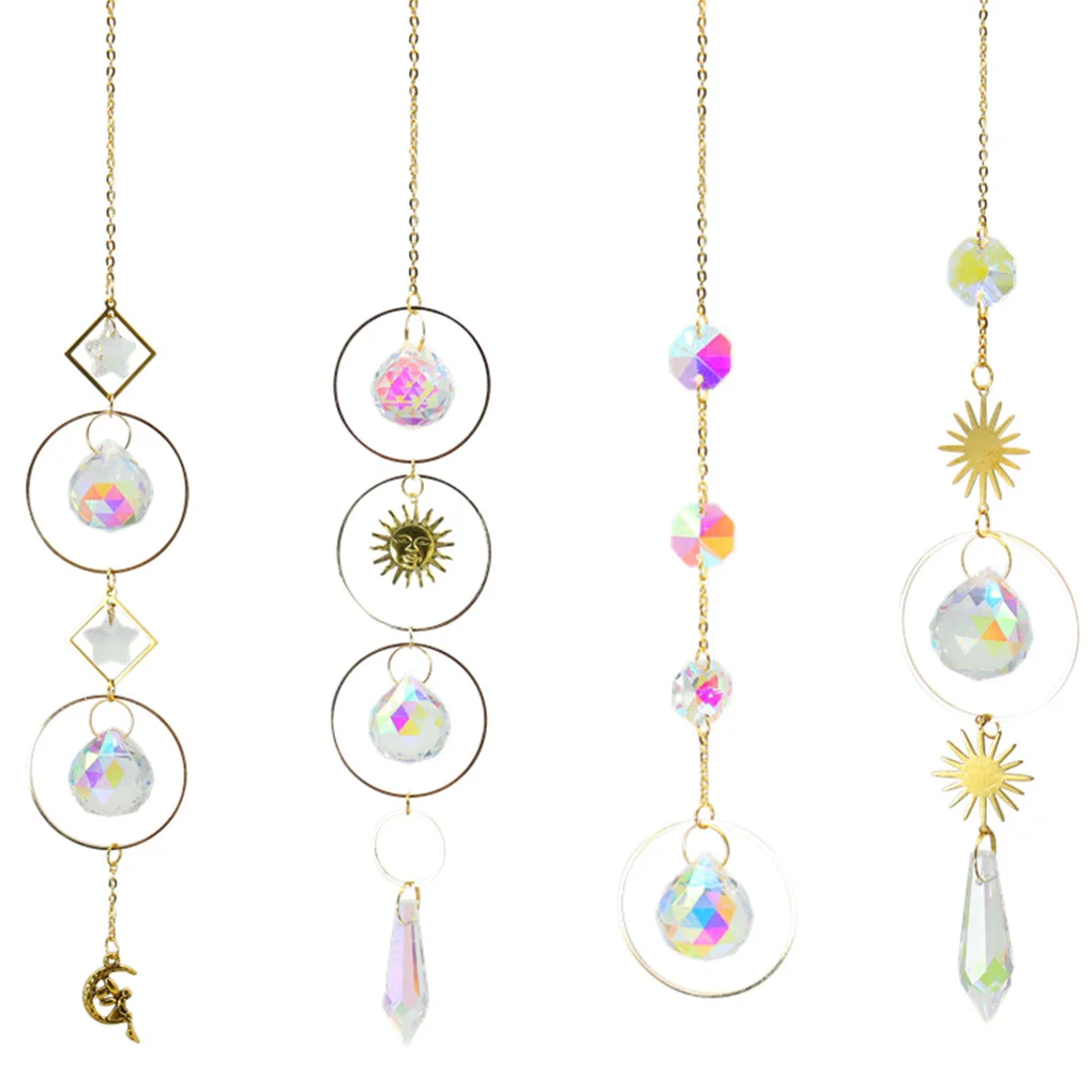 

Wind Chime Pendant Metal Outdoor Hanging Moon Crystal Wind Chime Sun Colored Beads Garden Decoration Home Decoration Pendant