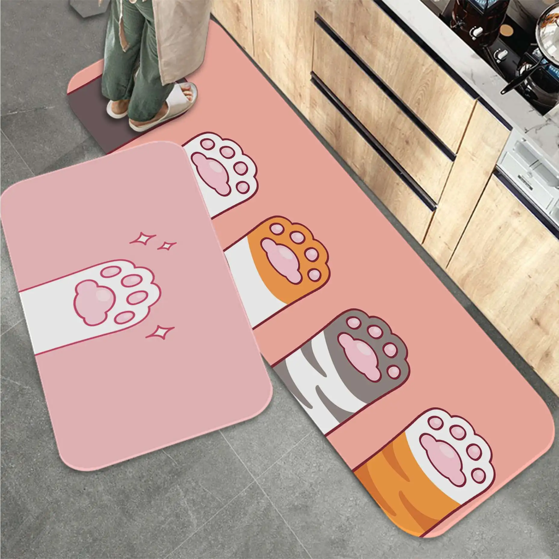 

Cute baby cat paw Mat Printed Flannel Floor Mat Bathroom Decor Carpet Non-Slip For Living Room Kitchen welcome Doormat carpet